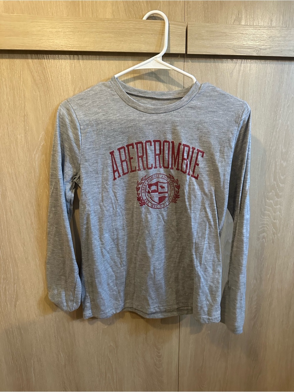 abercrombie kids Heather Gray Tee with Red Chest Lettering